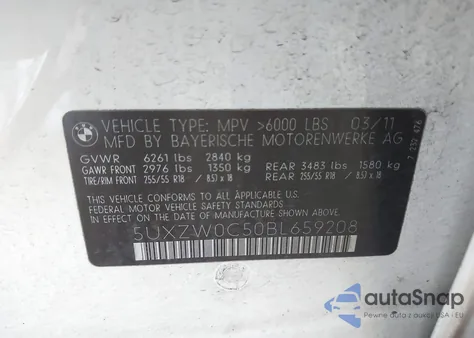 2011 BMW X5 xDrive35D z USA, uszkodzony, nr VIN 5UXZW0C50BL659208